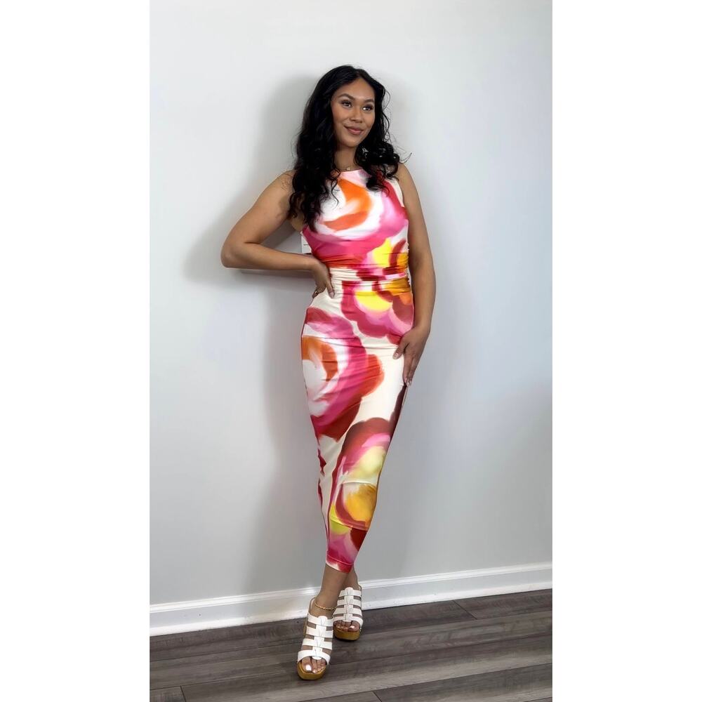 Amanda Uprichard Tiffany Dress Asteria Medium Midi Floral Colorful Lined Party - Picture 1 of 6